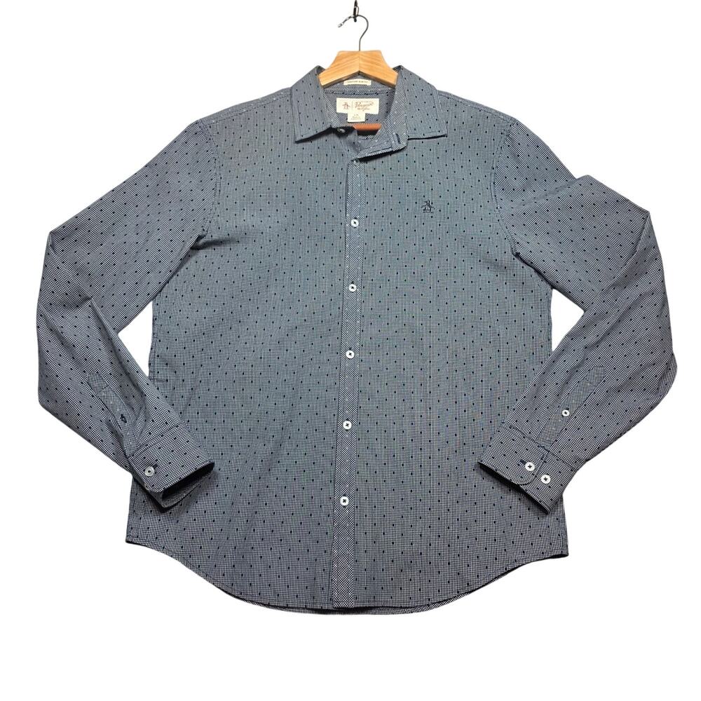 Original Penguin Heritage Slim Fit Gray Polka Dot Button Down Shirt